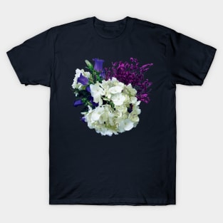 Hydrangeas - White Hydrangea With Canterbury Bells and Sage T-Shirt